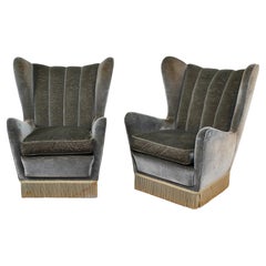 Mid-Century Veronesi (attr) ISA Green Gray Velvet pair of Armchairs Italy 50s
