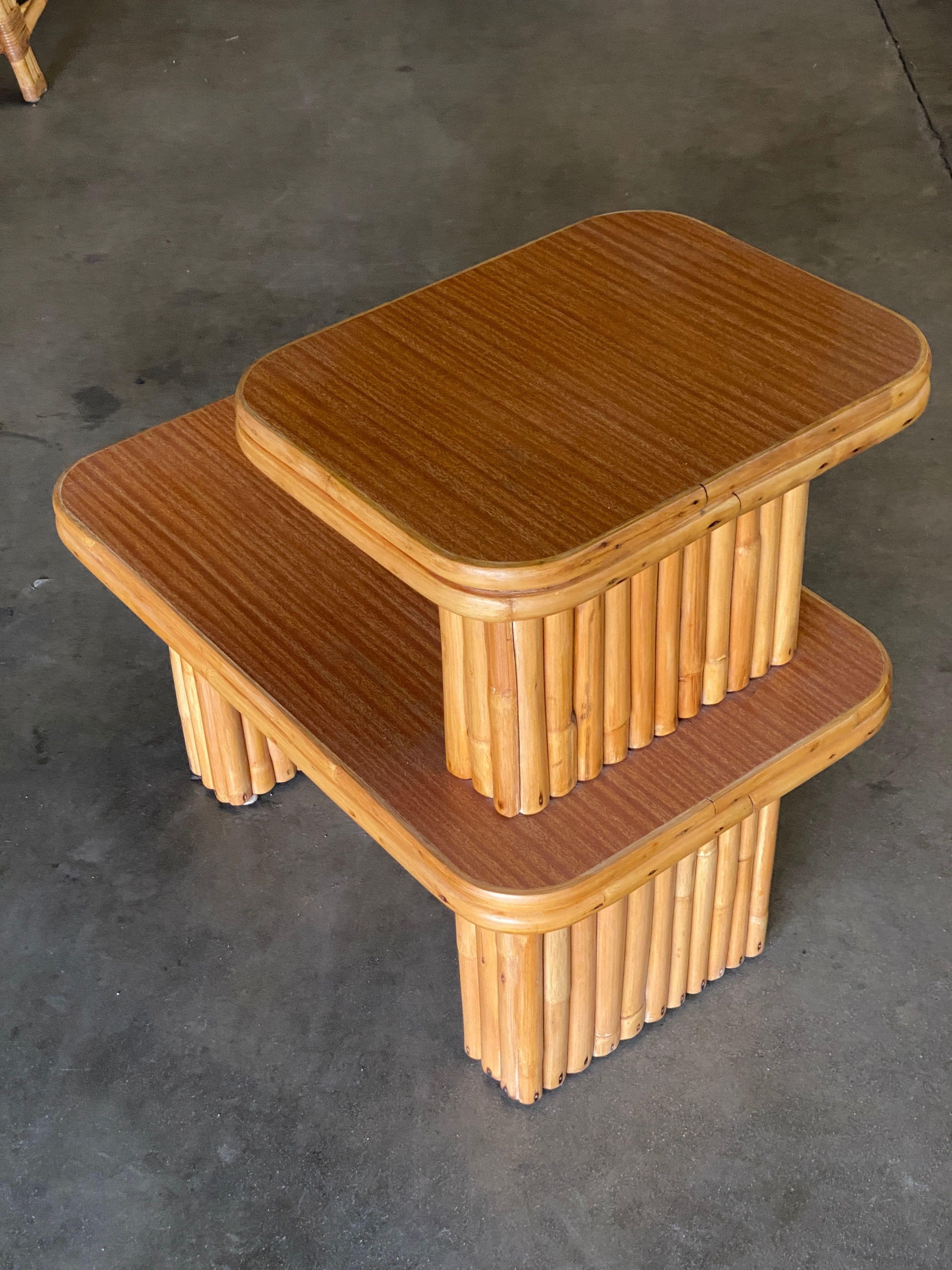 Mid-Century Vertically Stacked Rattan Side Table with Formica Tops 1