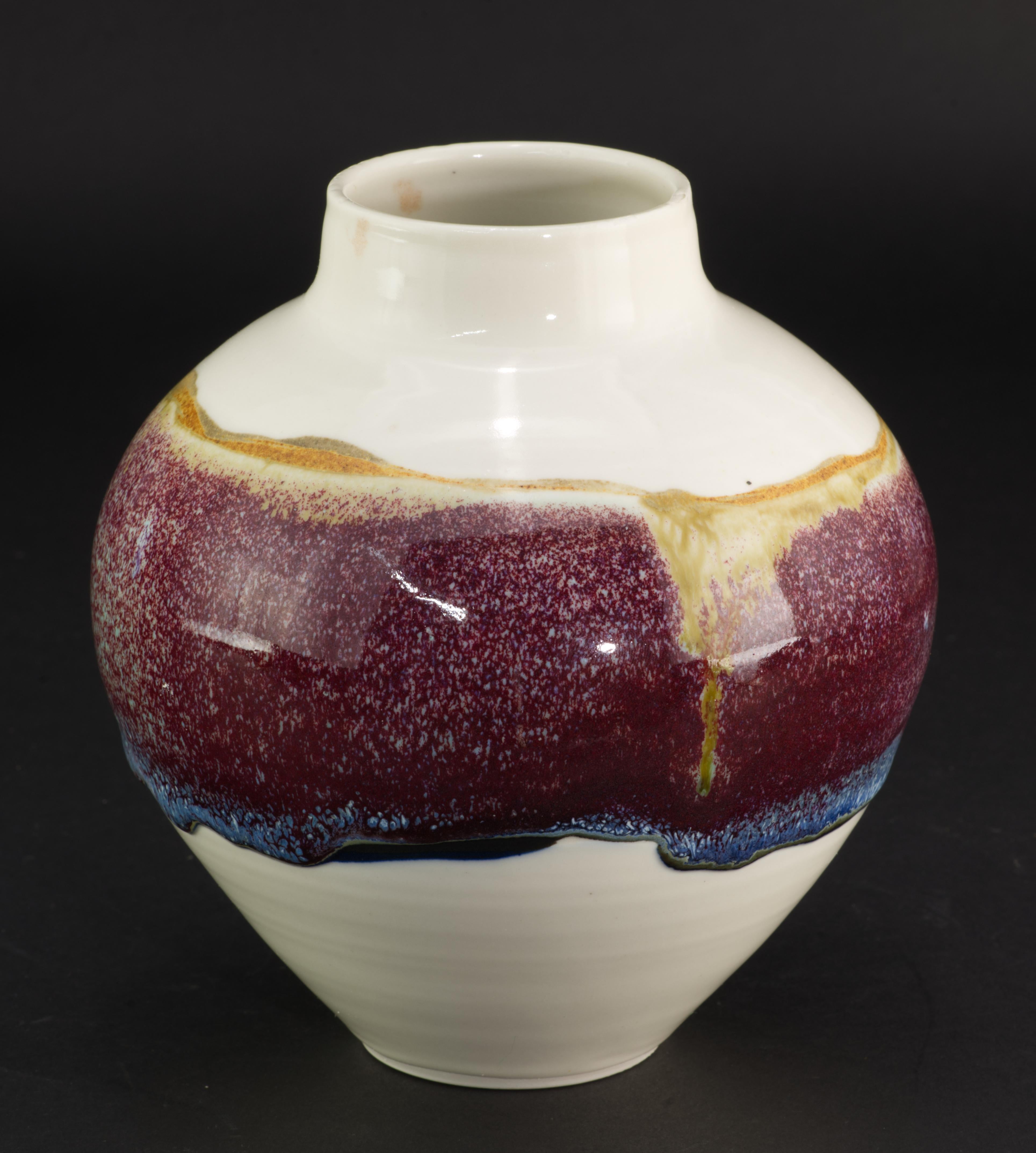 Mid-Century Modern Mid-Century Vibrant Art Ceramics Vase Fat Lava Glaze For Sale