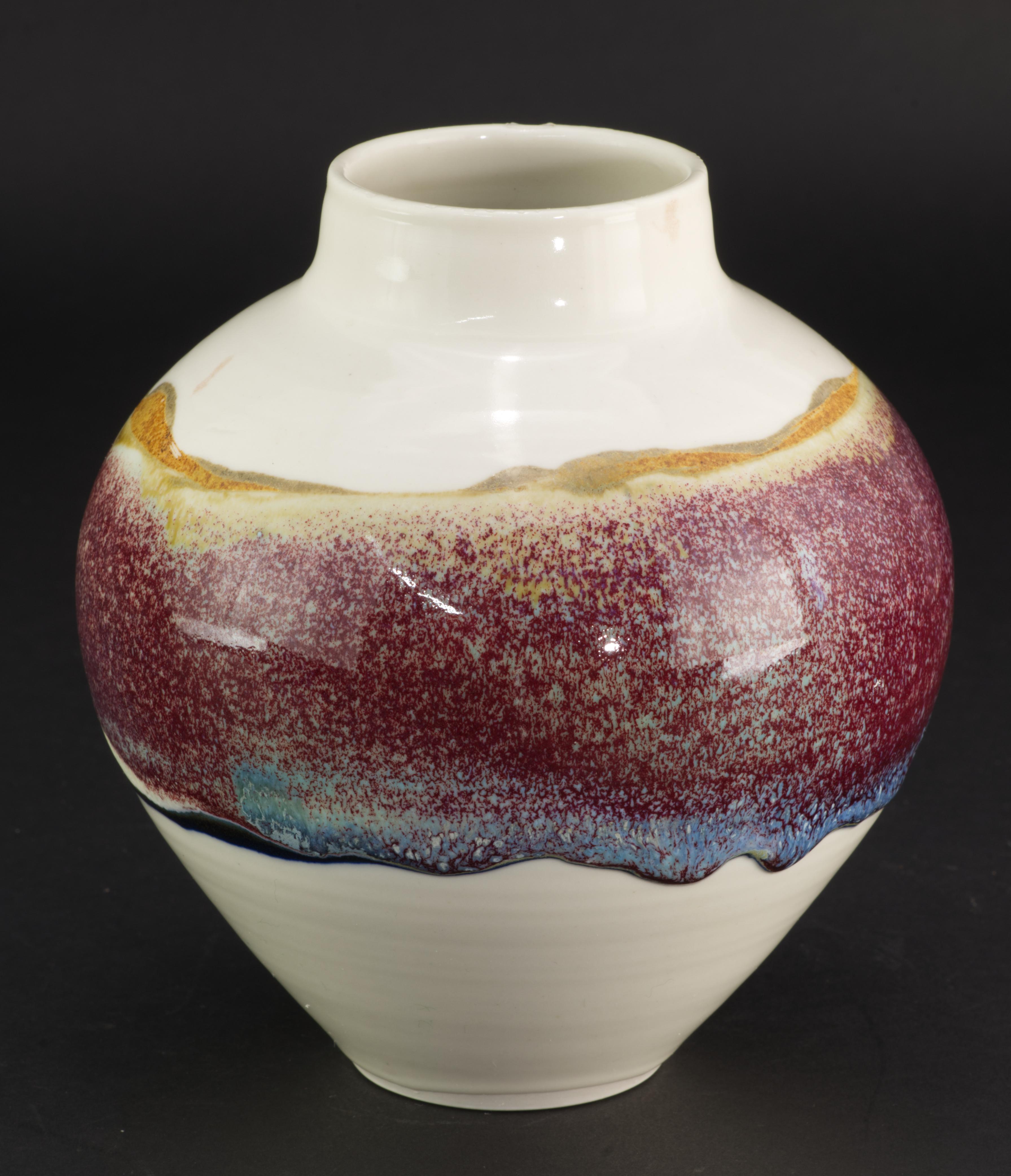 American Mid-Century Vibrant Art Ceramics Vase Fat Lava Glaze For Sale