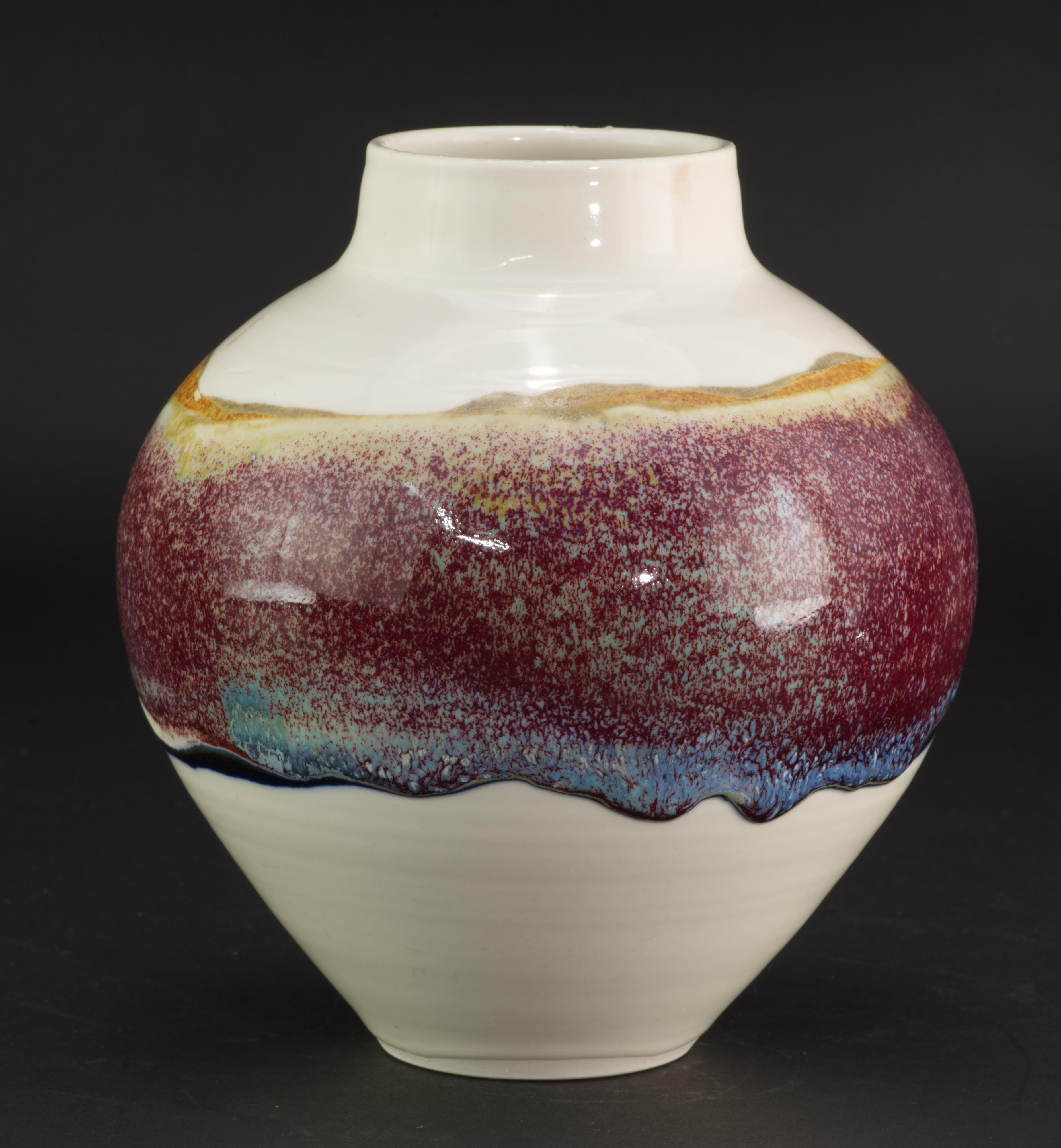 Mid-Century Vibrant Art Ceramics Vase Fat Lava Glaze For Sale 1