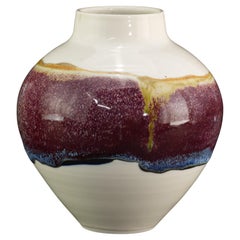 Vase d'art vibrant du milieu du siècle dernier émaillé de lave grasse