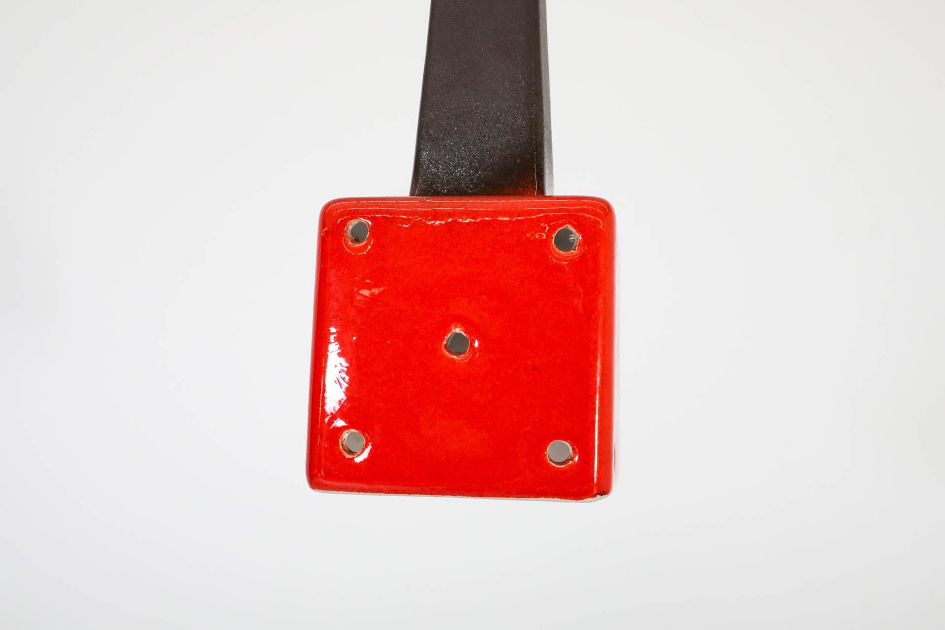Mid-Century Vibrant Red-Orange Ceramic Ceiling Pendant with Cut-Outs For Sale 4