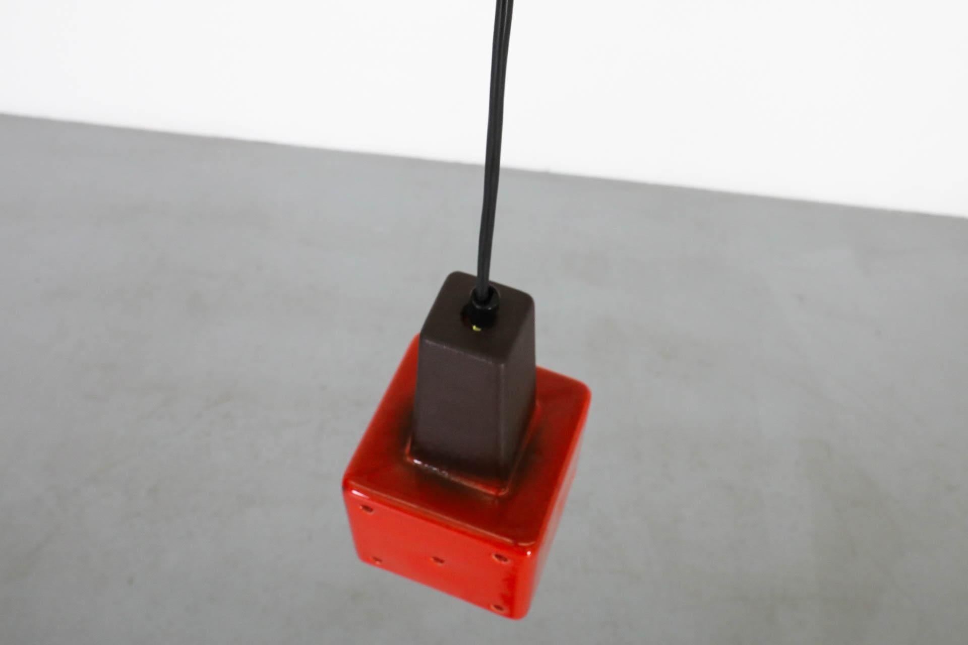 Mid-Century Vibrant Red-Orange Ceramic Ceiling Pendant with Cut-Outs For Sale 5