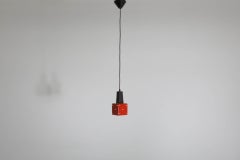 Mid-Century Vibrant Red-Orange Ceramic Ceiling Pendant with Cut-Outs