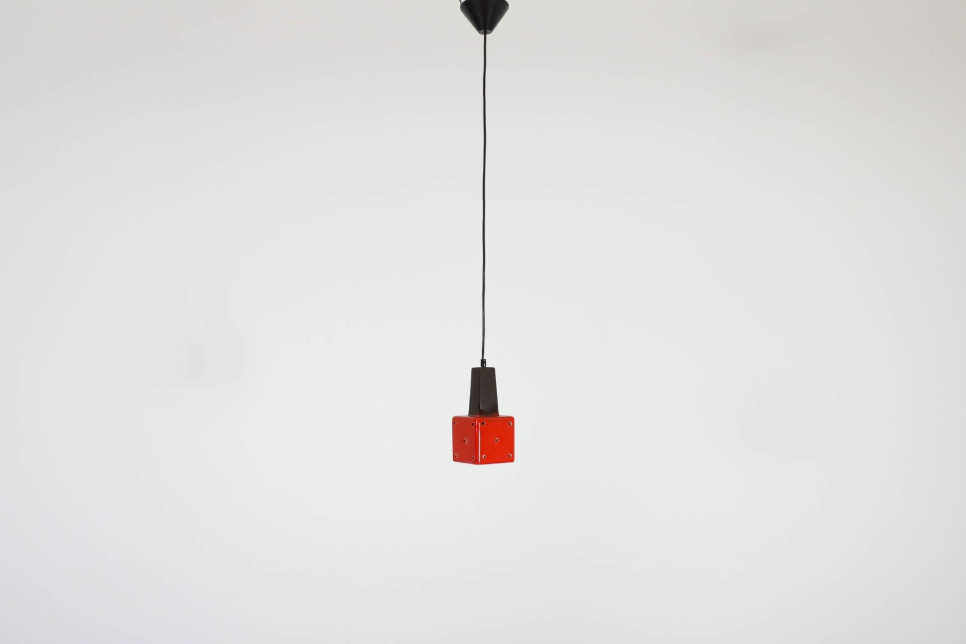 Mid-Century Modern Mid-Century Vibrant Red-Orange Ceramic Ceiling Pendant with Cut-Outs For Sale