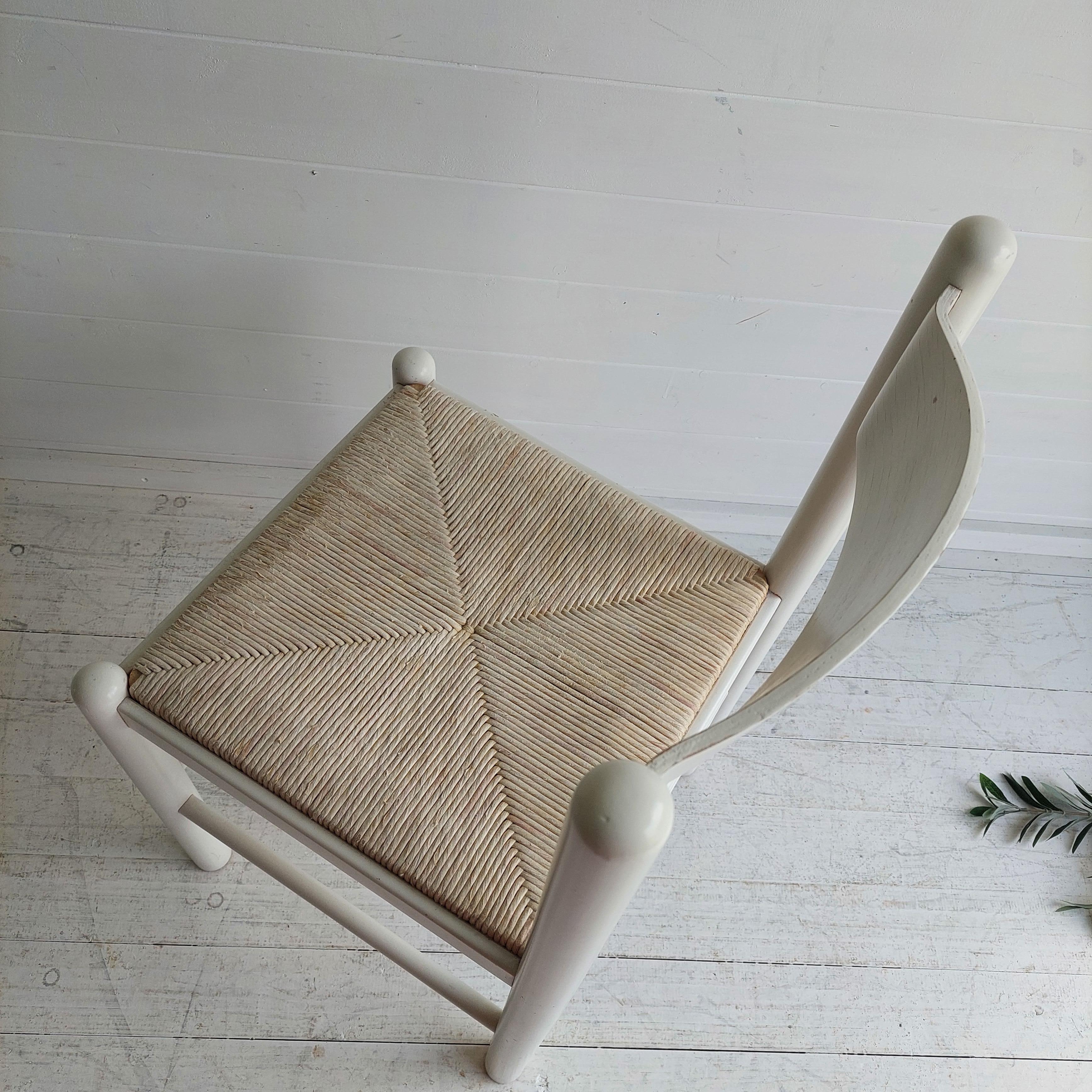 Mid Century Vico Magistretti Style  white lacquered and rush seat Dining Chair I For Sale 2