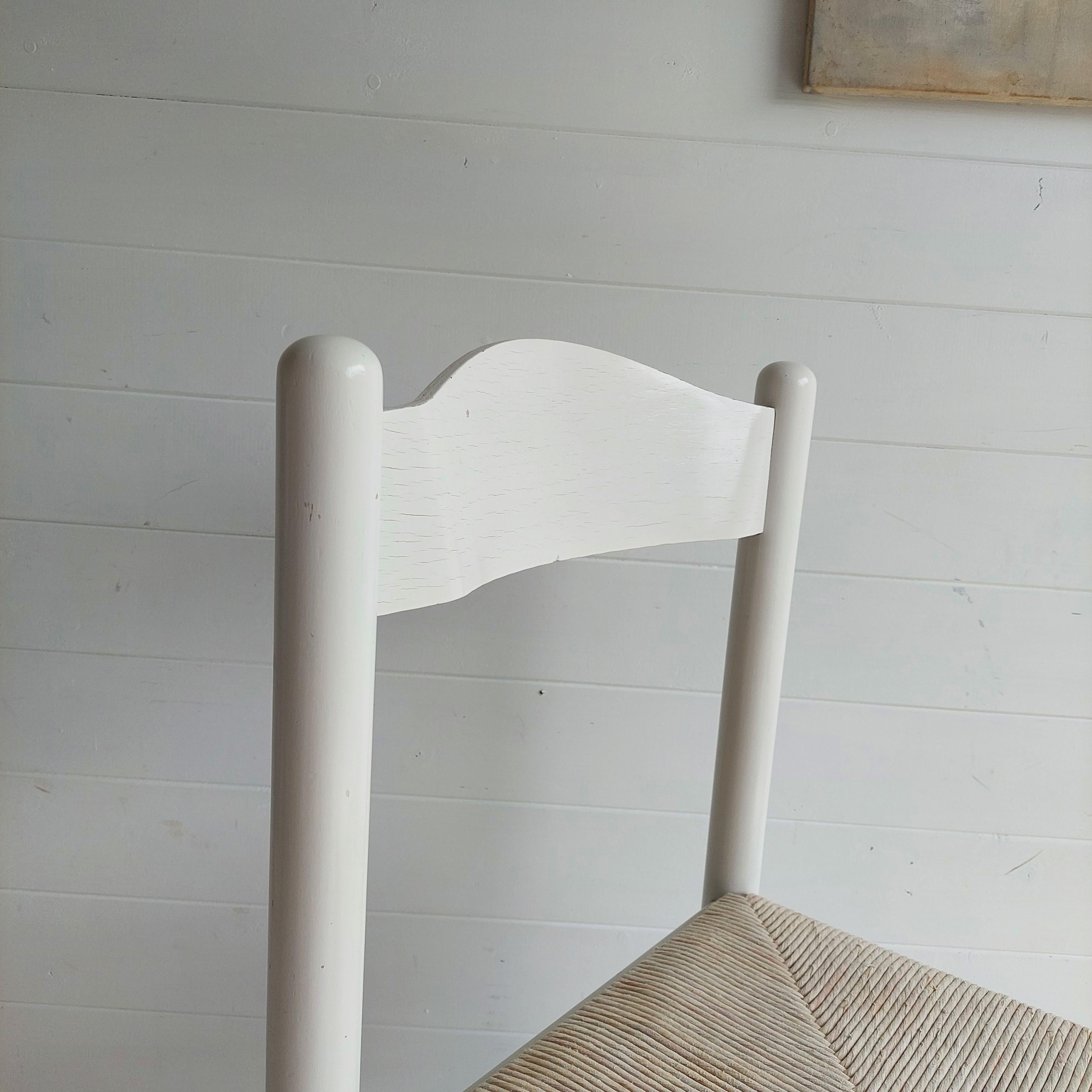 Late 20th Century Mid Century Vico Magistretti Style  white lacquered and rush seat Dining Chair I For Sale