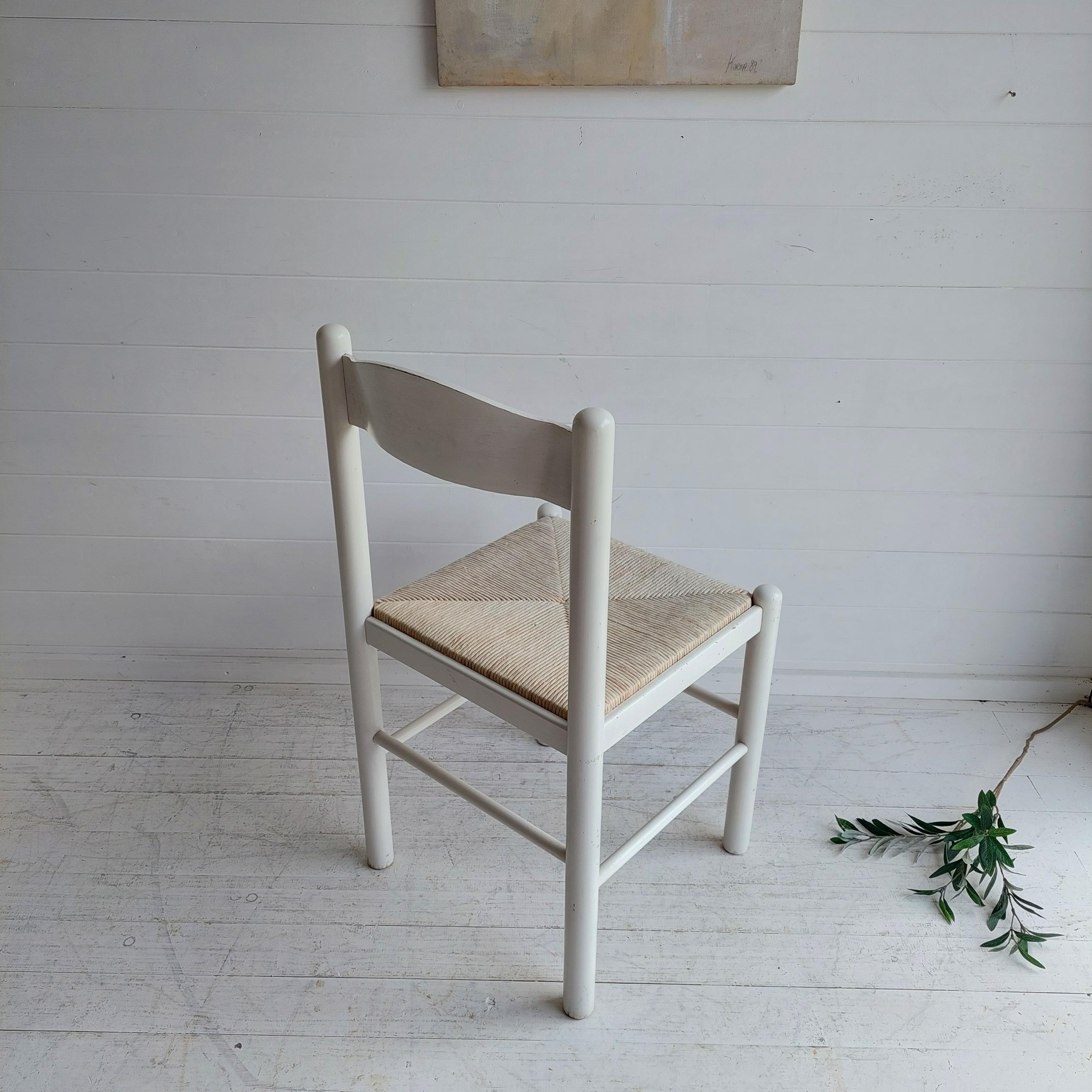 Rush Mid Century Vico Magistretti Style  white lacquered and rush seat Dining Chair I For Sale