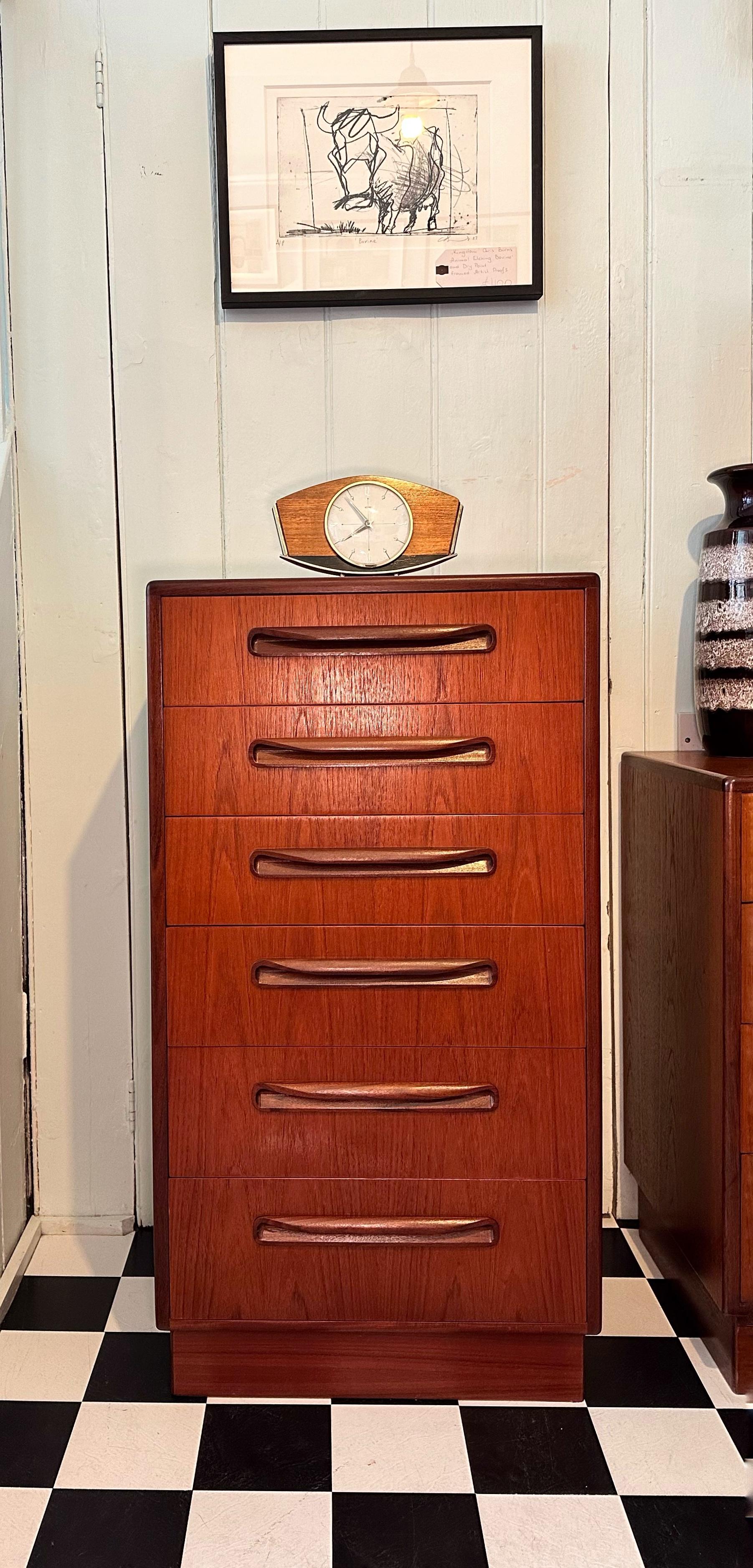 We’re happy to provide our own competitive shipping quotes with trusted couriers. Please message us with your postcode for a more accurate price. Thank you.

Mid Century Modern G Plan Fresco teak chest of drawers / tallboy. Designed in 1960s by