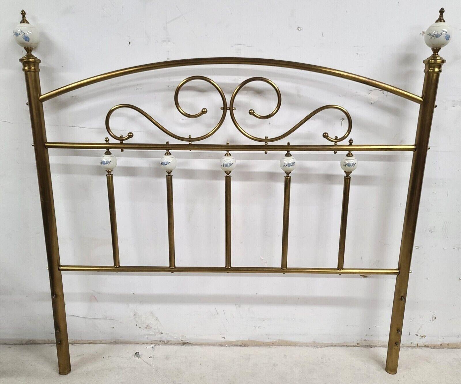 Mid Century Victorian Brass & Porcelain Queen Bed Frame 3