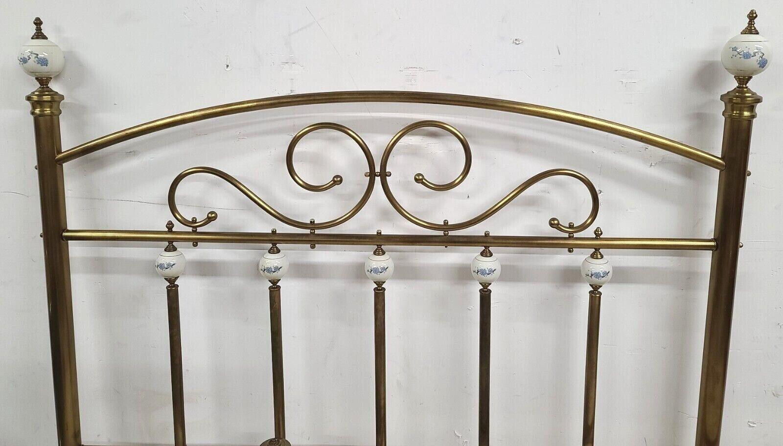 Offering one of our recent palm beach estate fine furniture acquisitions of
A mid-century Victorian brass & porcelain queen bed frame 
Compatible with a standard metal mattress frame which can be purchased for $25 at most thrift