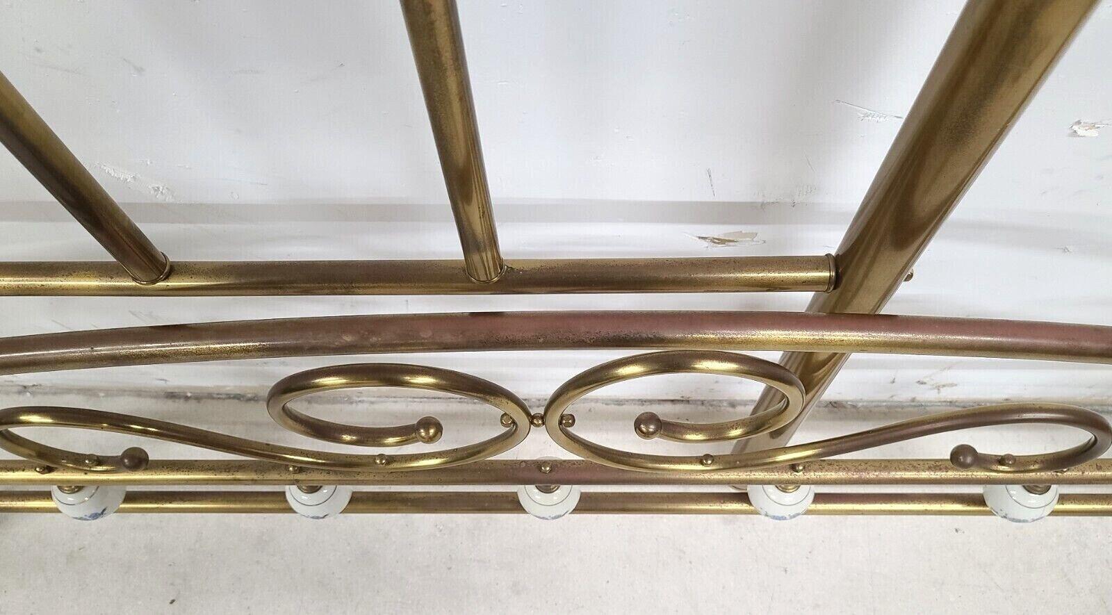 Mid Century Victorian Brass & Porcelain Queen Bed Frame In Good Condition In Lake Worth, FL