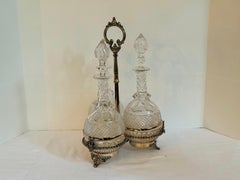 Mid century Victorian Cut Decanters in the original Silver Plated Stand