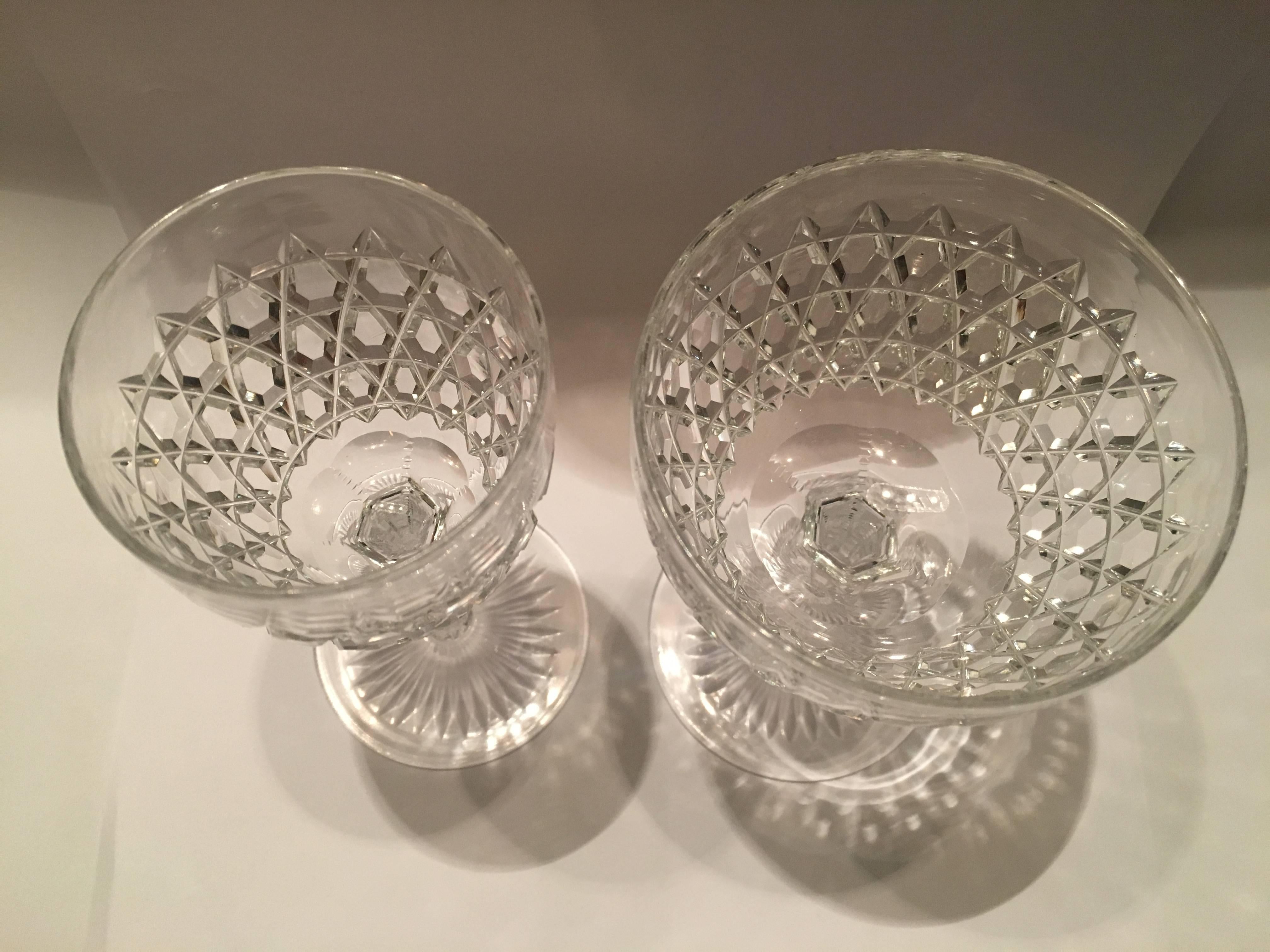 English Midcentury Victorian Hobnail Crystal Glasses For Sale