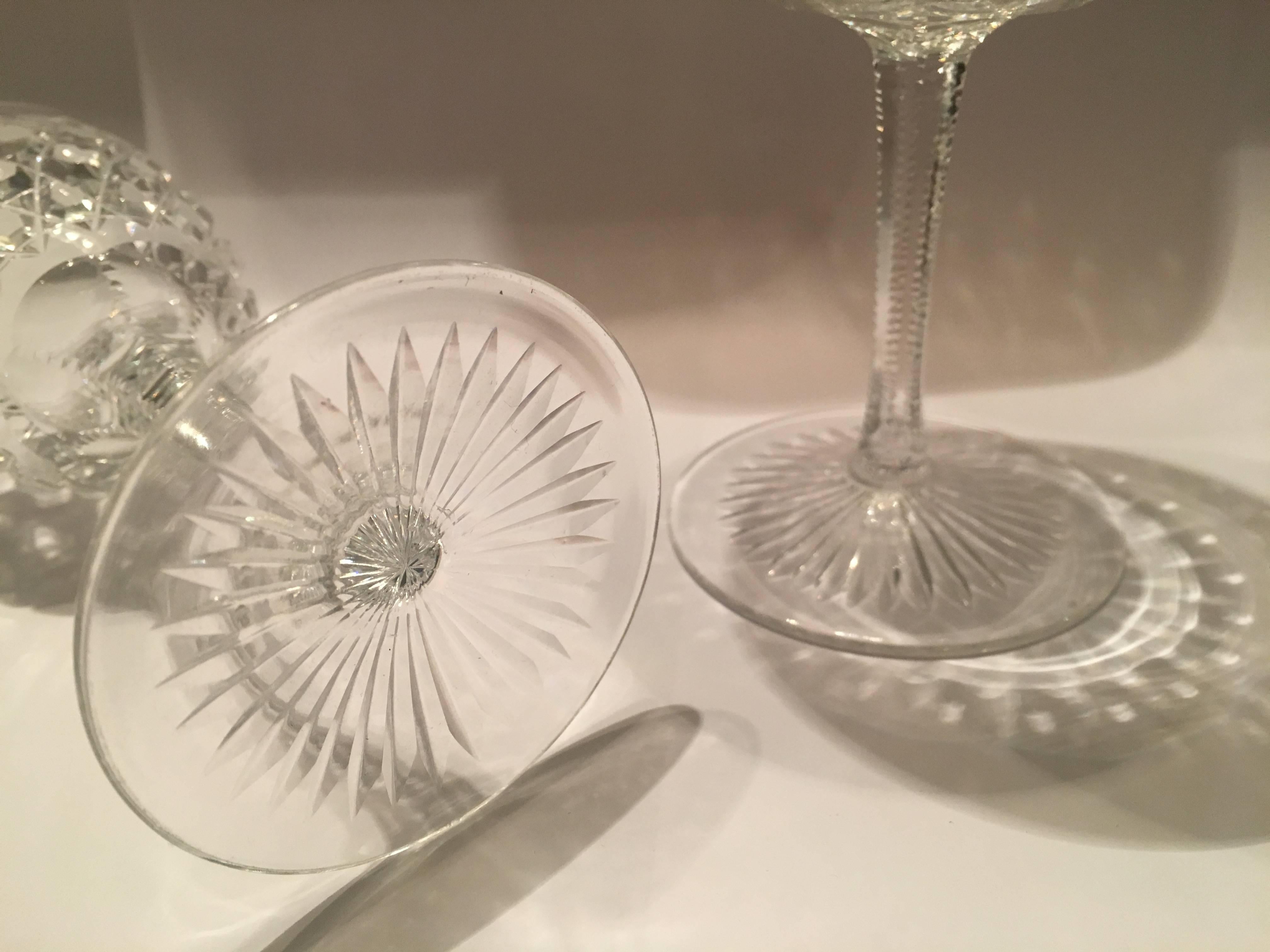 Hand-Carved Midcentury Victorian Hobnail Crystal Glasses For Sale