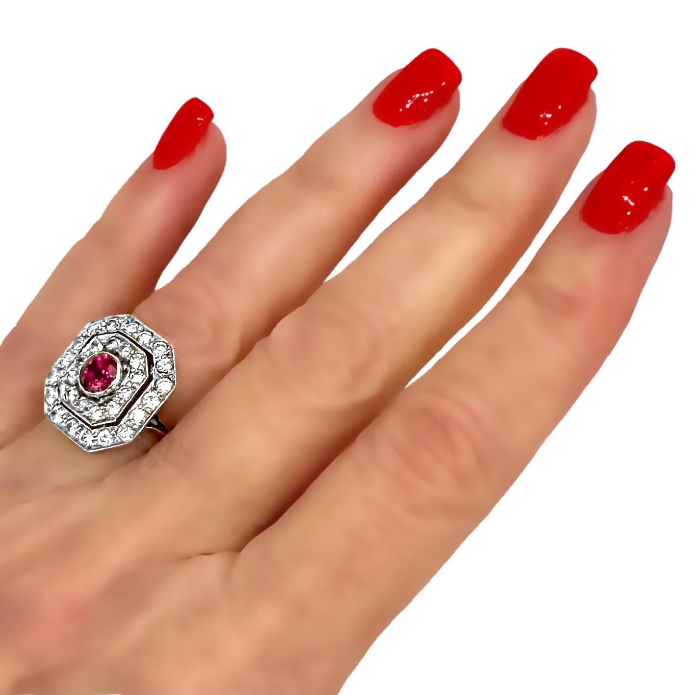 Mid-Century Victorian Revival Ruby and Diamond Ring in Platinum and Yellow Gold For Sale 5