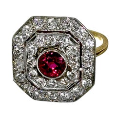 Mid-Century Victorian Revival Ruby and Diamond Ring in Platinum and Yellow Gold