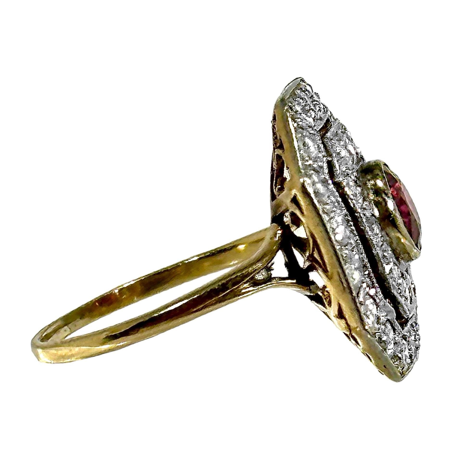 Women's or Men's Mid-Century Victorian Revival Ruby and Diamond Ring in Platinum and Yellow Gold For Sale