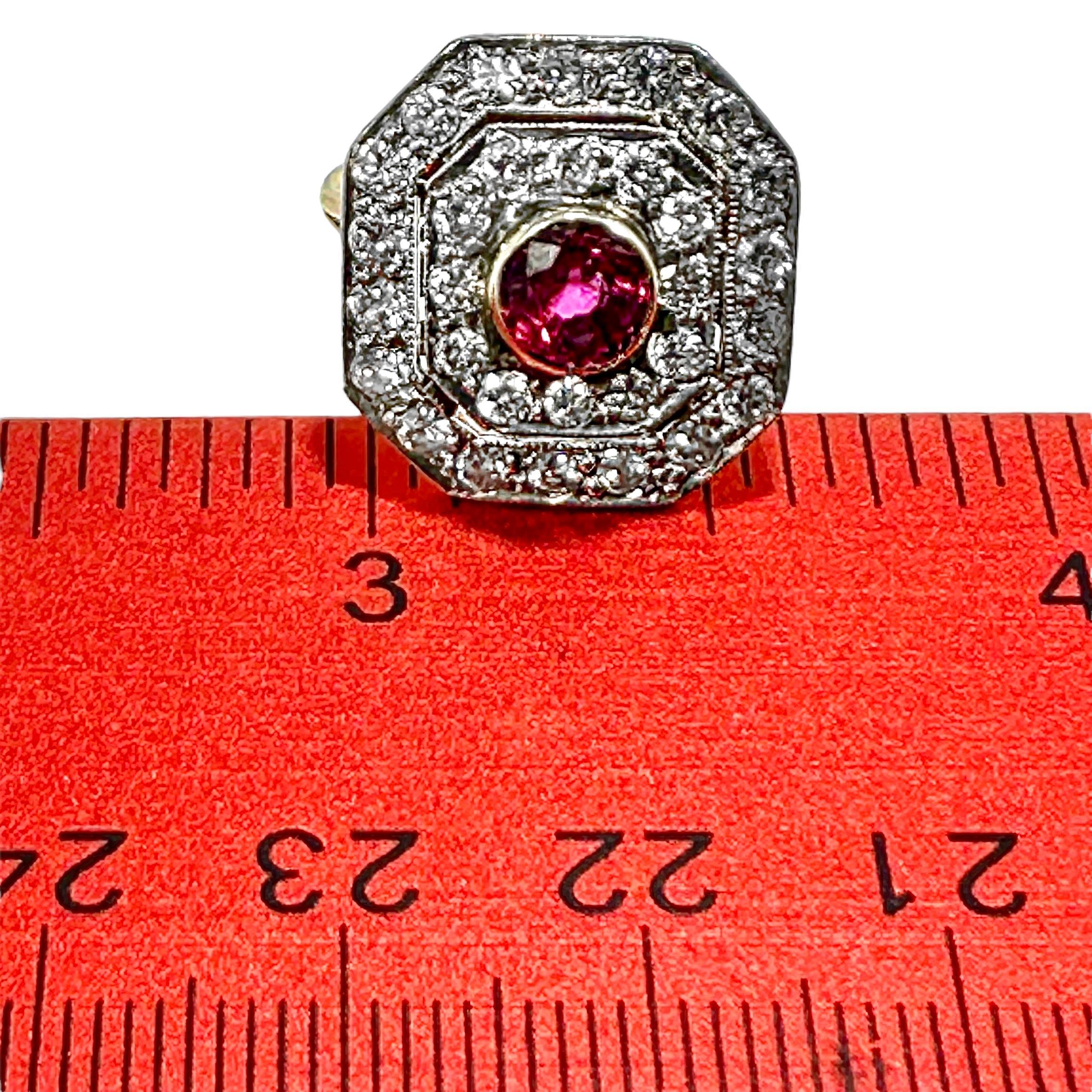 Mid-Century Victorian Revival Ruby and Diamond Ring in Platinum and Yellow Gold For Sale 2
