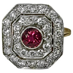 Mid-Century Victorian Revival Ruby and Diamond Ring in Platinum and Yellow Gold