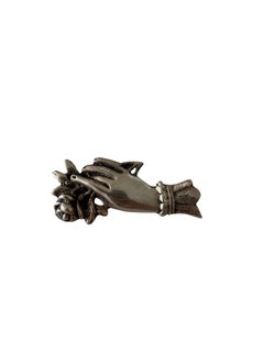 Mid-Century Victorian Revival Silver Tone Hand with Rose Brooch, c. 1950s–1970s