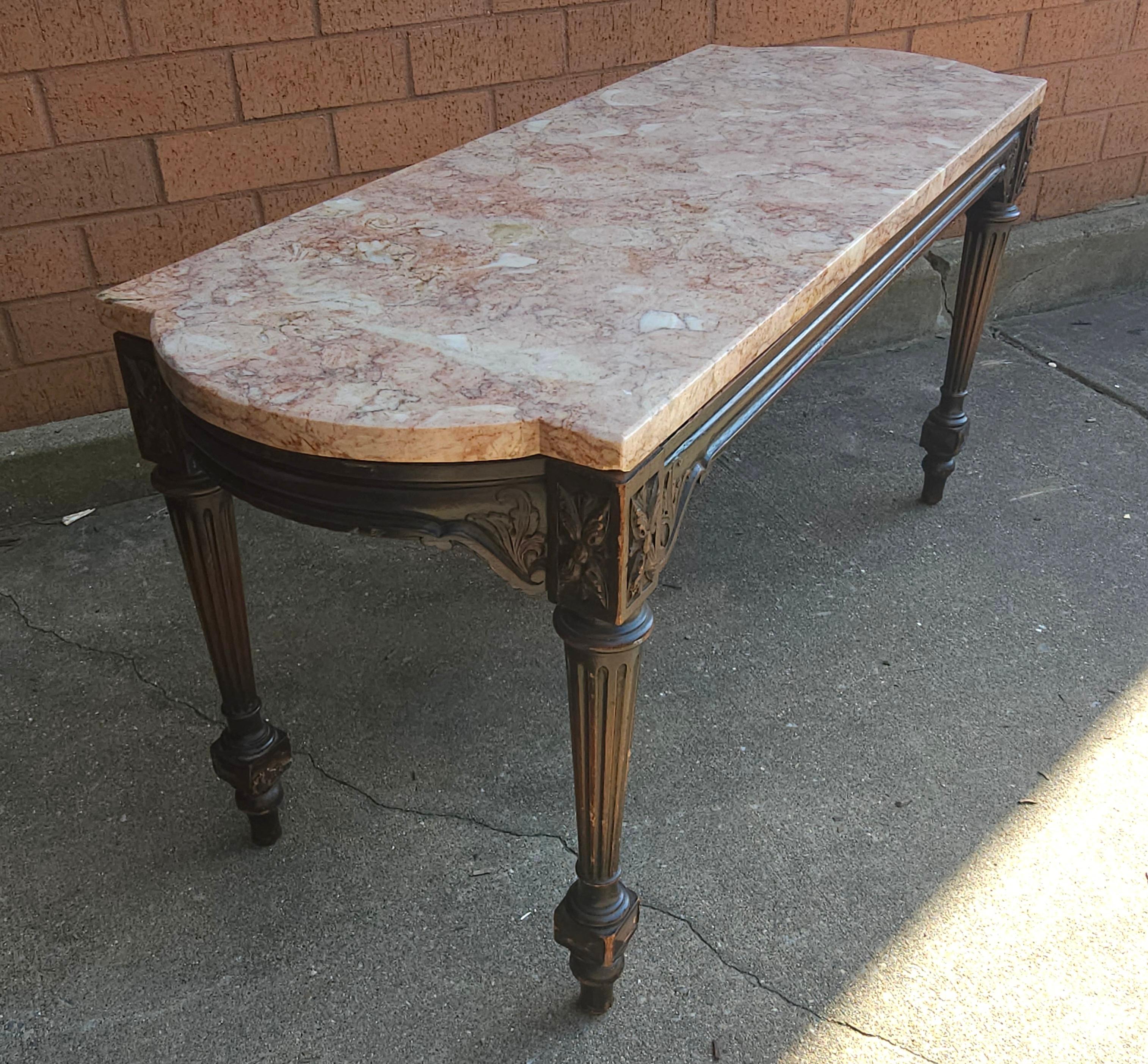 Mid Century Victorian Style Carved Mahogany Marble Top Cocktail Table For Sale 1