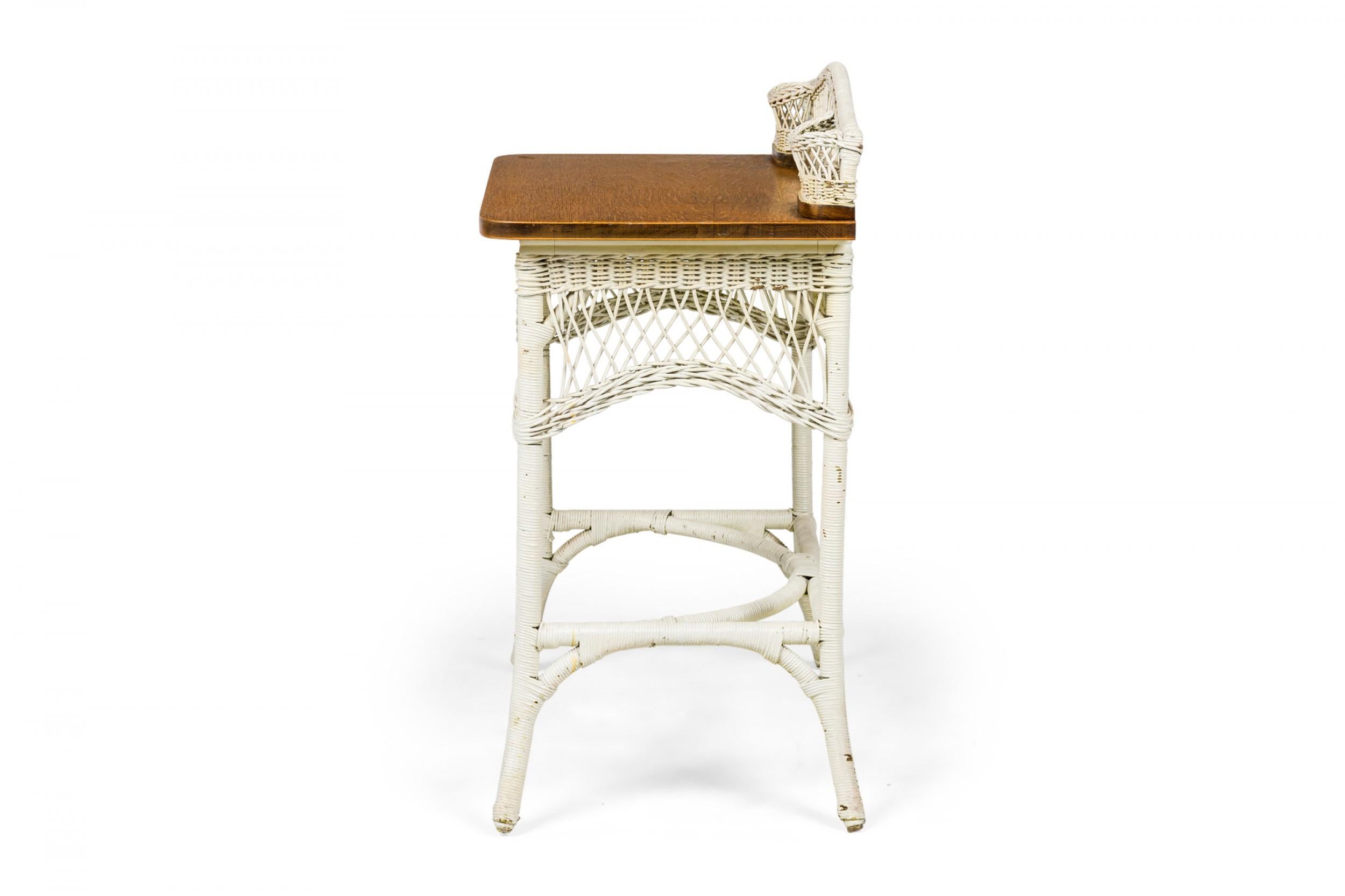 Mid-Century Victorian-Style White Painted Wicker and Wood Writing Desk For Sale 2