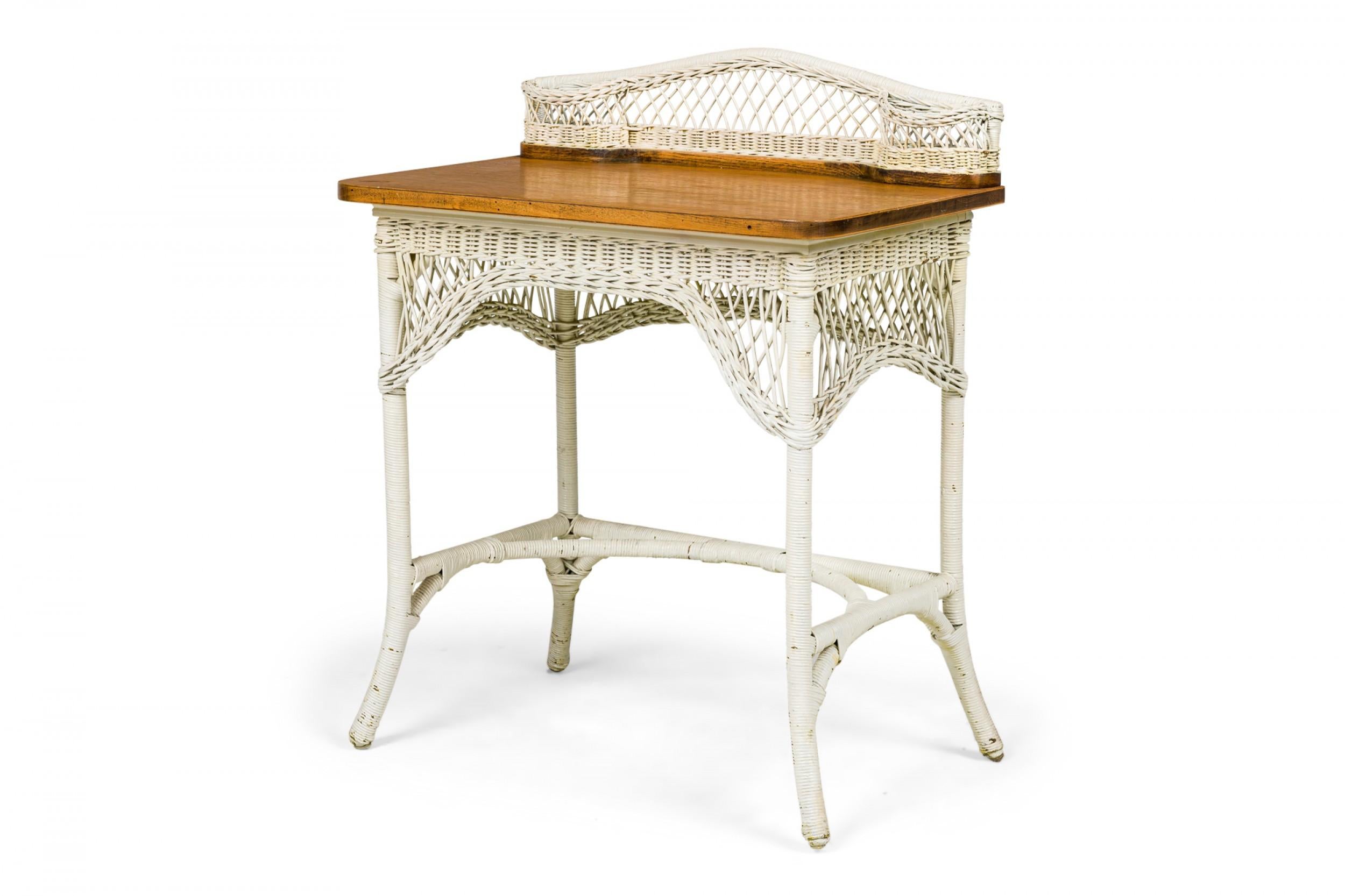 Mid-Century Victorian-Style White Painted Wicker and Wood Writing Desk For Sale 3