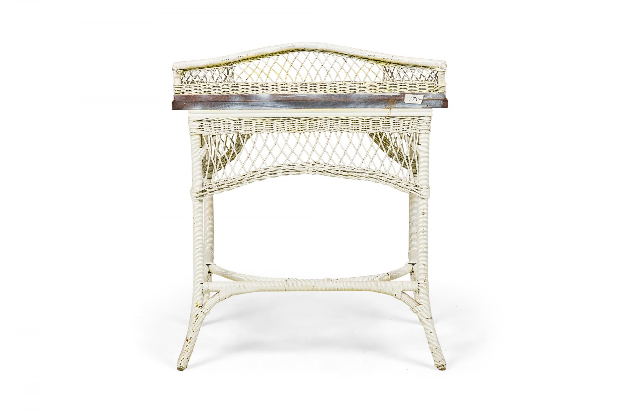 20th Century Mid-Century Victorian-Style White Painted Wicker and Wood Writing Desk For Sale
