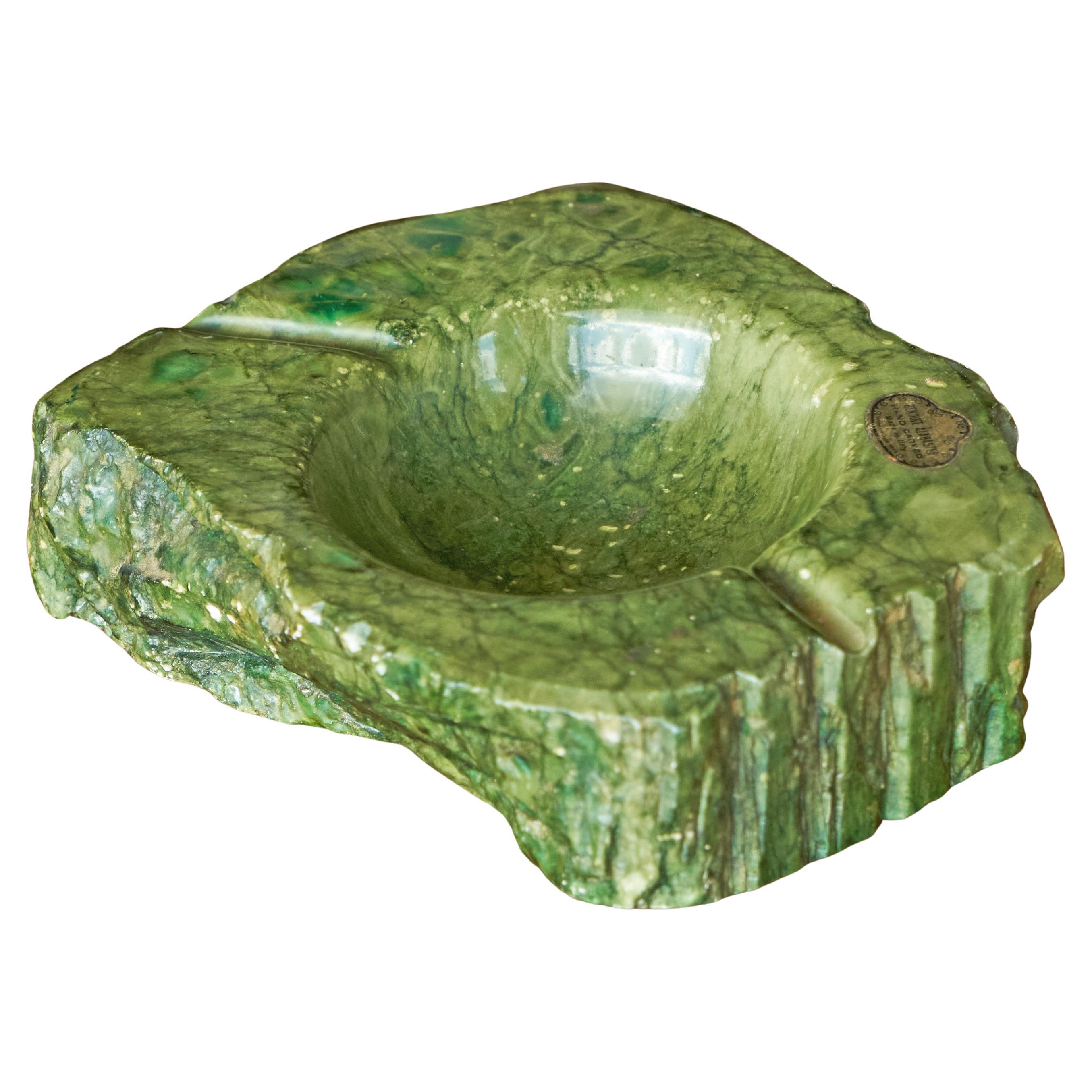 Mid Century Vide Poche in Hand Carved Green Alabaster Italy 1960s For Sale