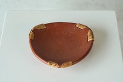 Mid Century Vide Poche in Terrakotta und Stroh 1960er Jahre