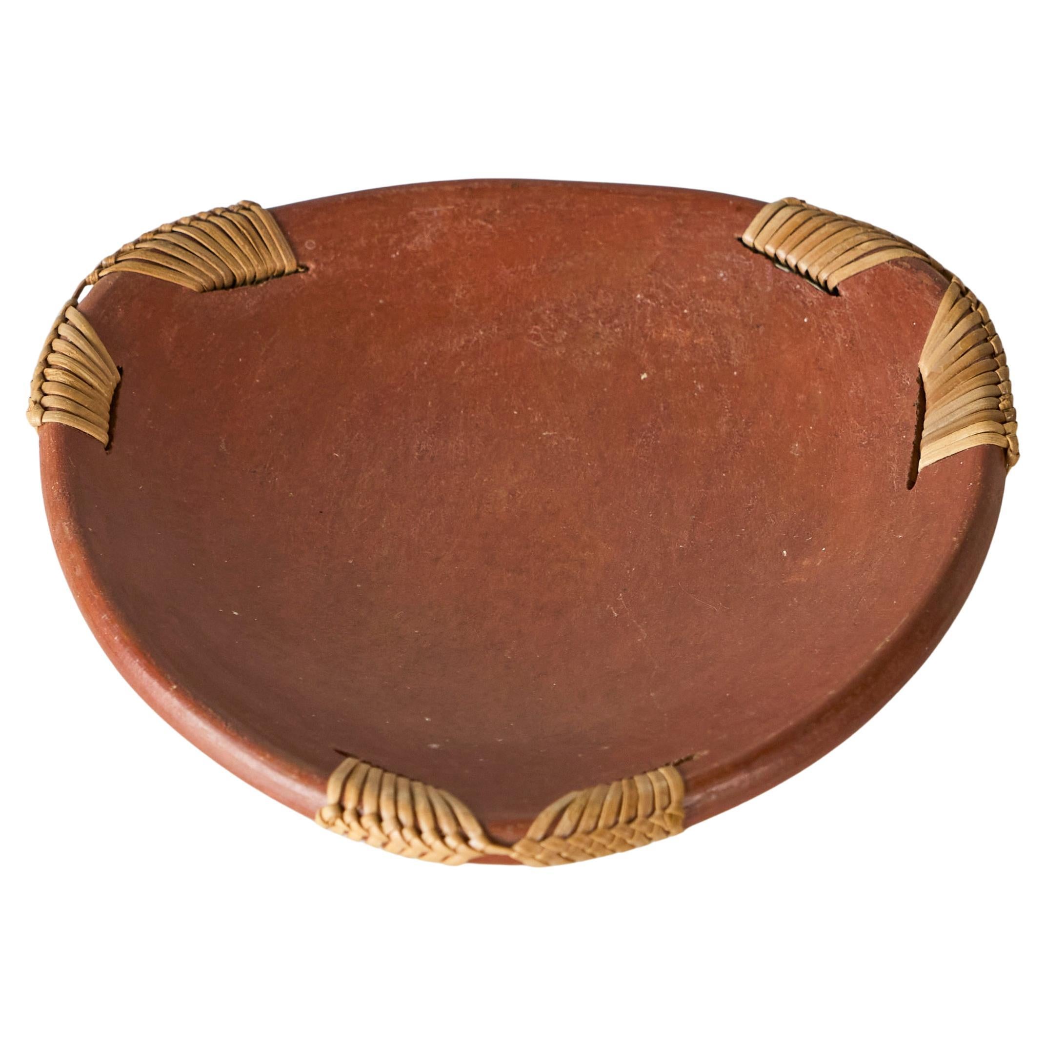Mid Century Vide Poche in Terracotta and Straw 1960s