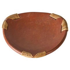 Mid Century Vide Poche in Terracotta and Straw 1960s