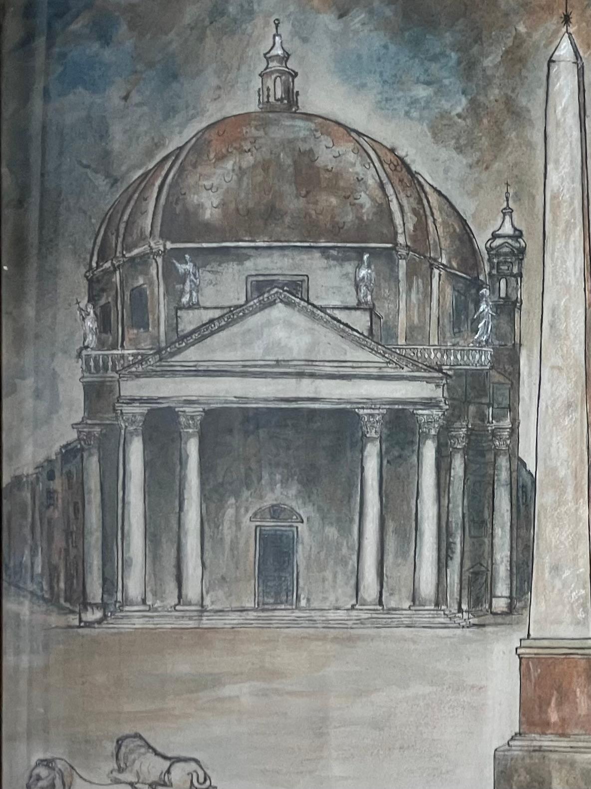 Ansicht der Piazza del Popolo aus der Mitte des Jahrhunderts (Moderne der Mitte des Jahrhunderts) im Angebot