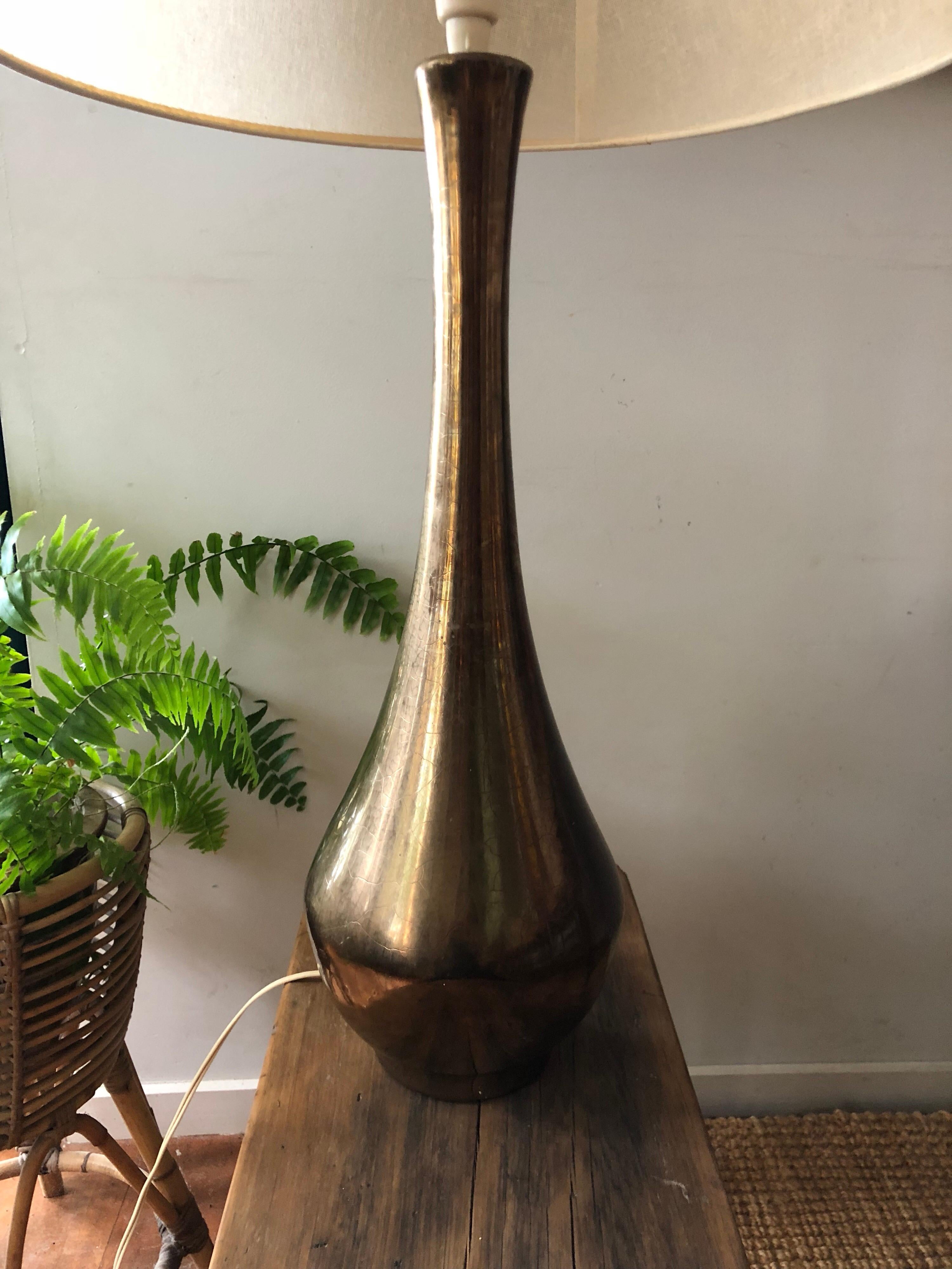 Midcentury Vintage Tall Ceramic Copper Luster Lamp im Angebot 2