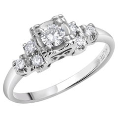 Mid-Century Vintage 14K White Gold Diamond Cocktail Ring, 0.40ct Total