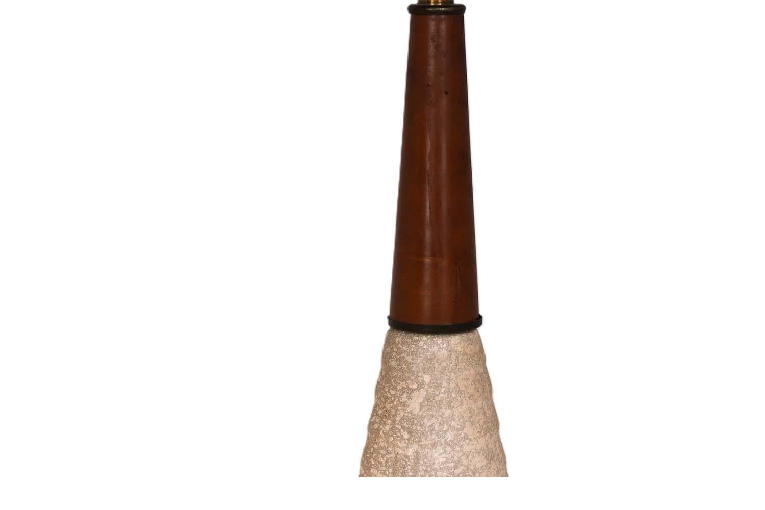 Pottery Mid Century Vintage 1960s Walnut Chalkware Table Lamp For Sale