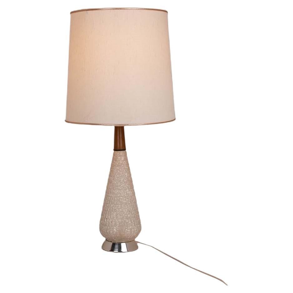 Mid Century Vintage 1960s Walnut Chalkware Table Lamp For Sale