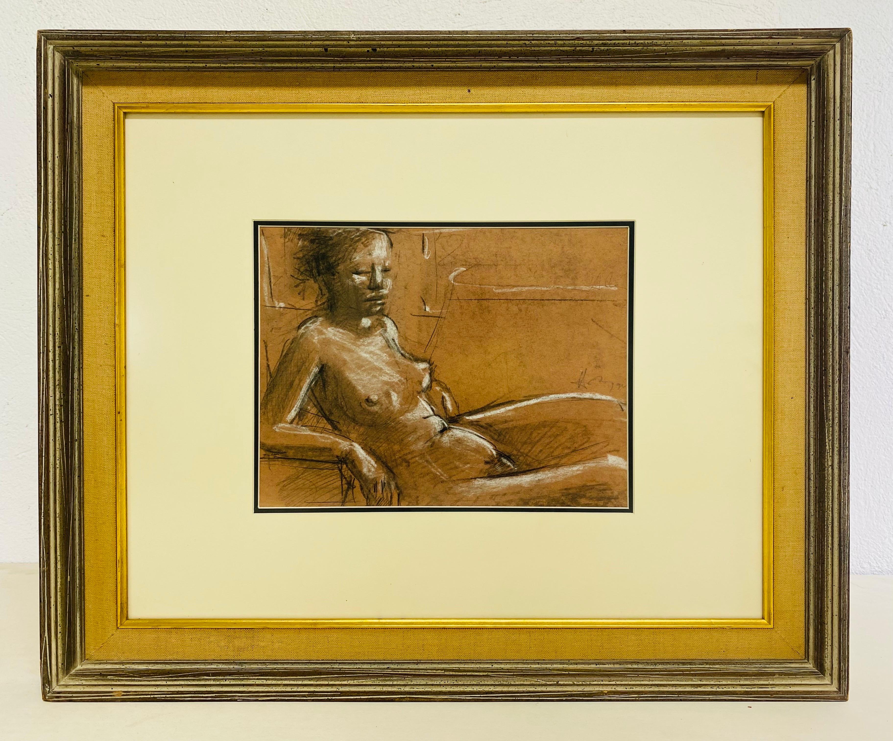 Mid century vintage Academy style female nude study in charcoal For Sale 3