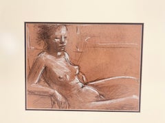 Mid century vintage Academy style female nude study in charcoal