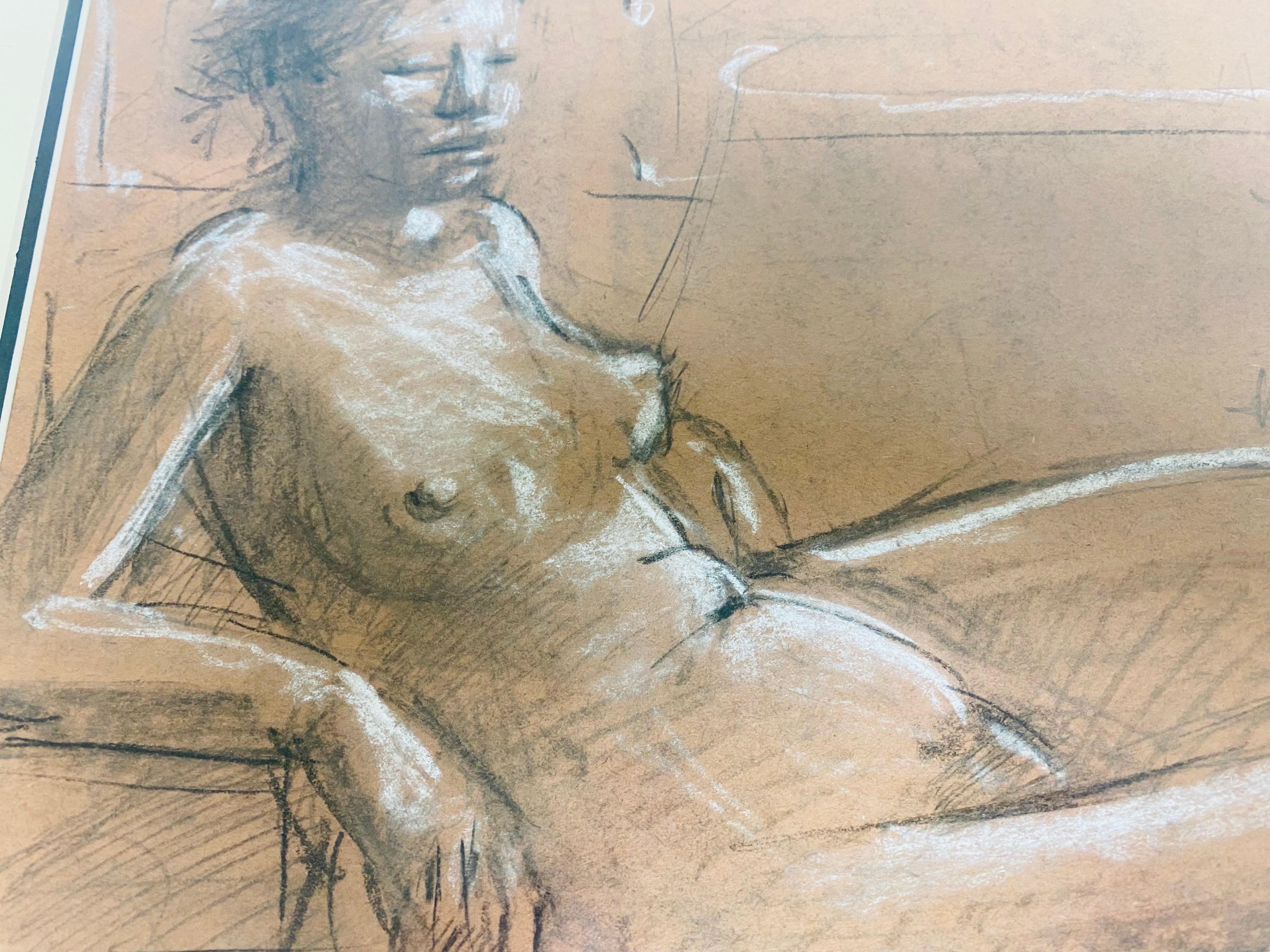 American Mid century vintage Academy style female nude study in charcoal For Sale