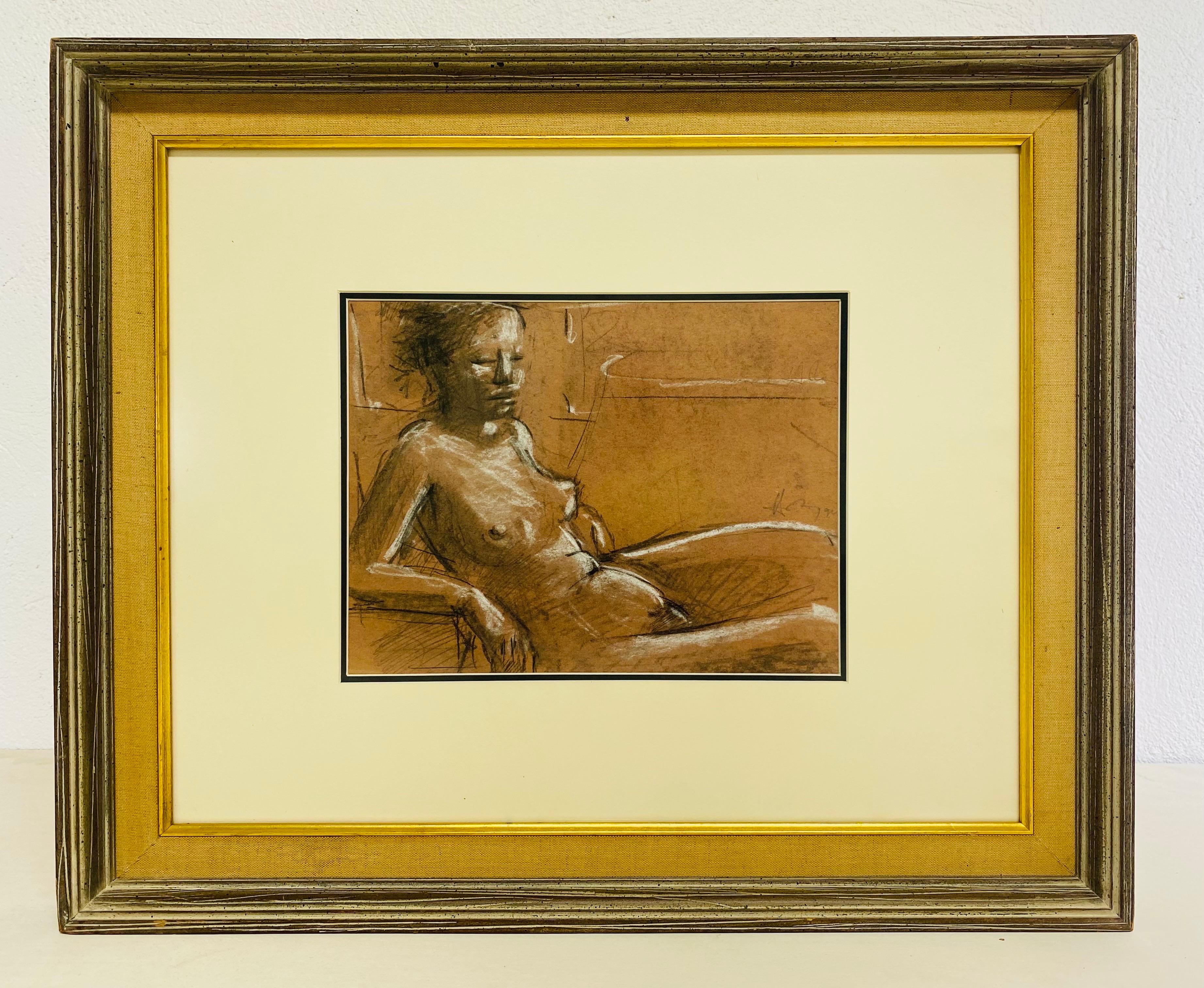Mid century vintage Academy style female nude study in charcoal In Good Condition For Sale In Allentown, PA