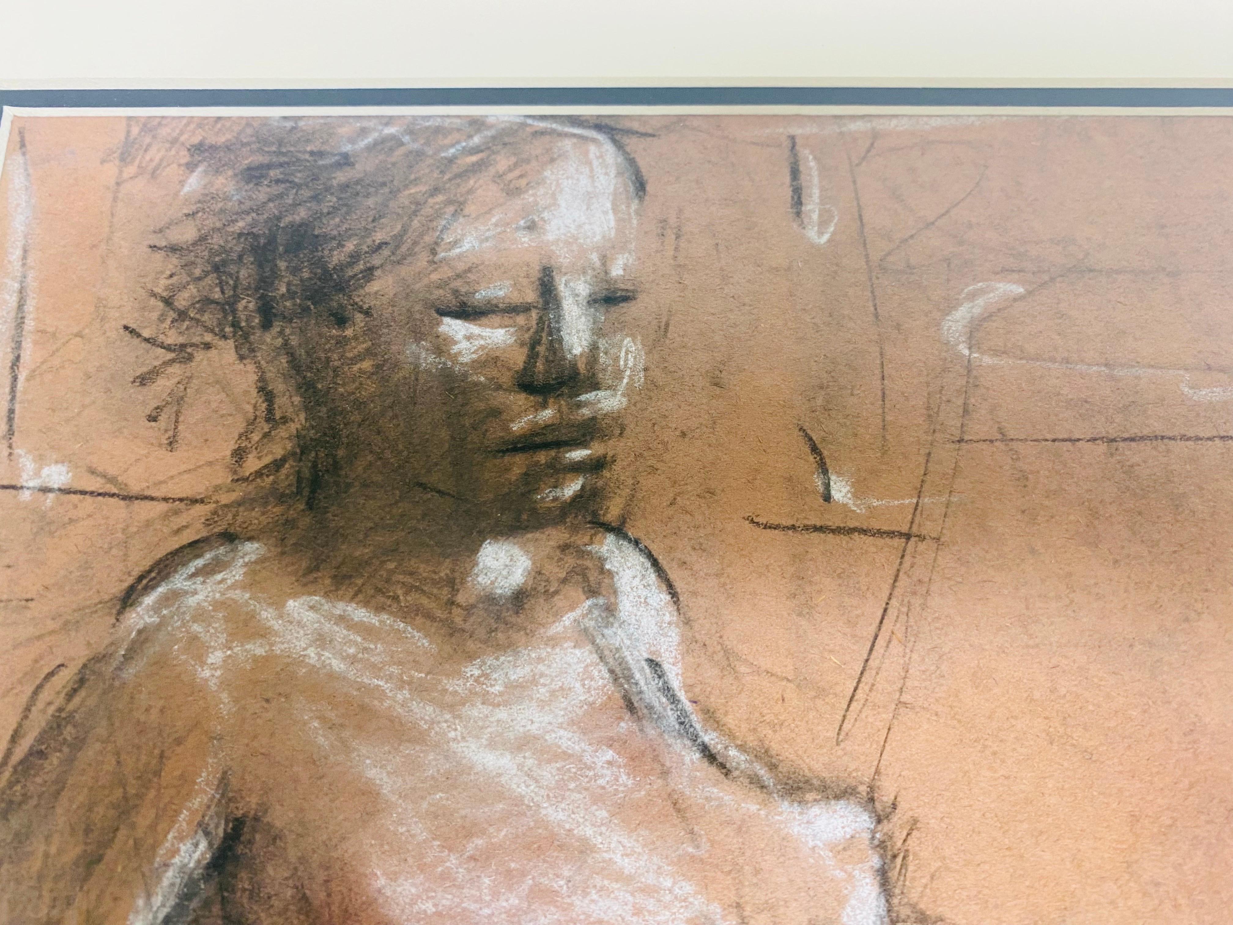 Mid-20th Century Mid century vintage Academy style female nude study in charcoal For Sale