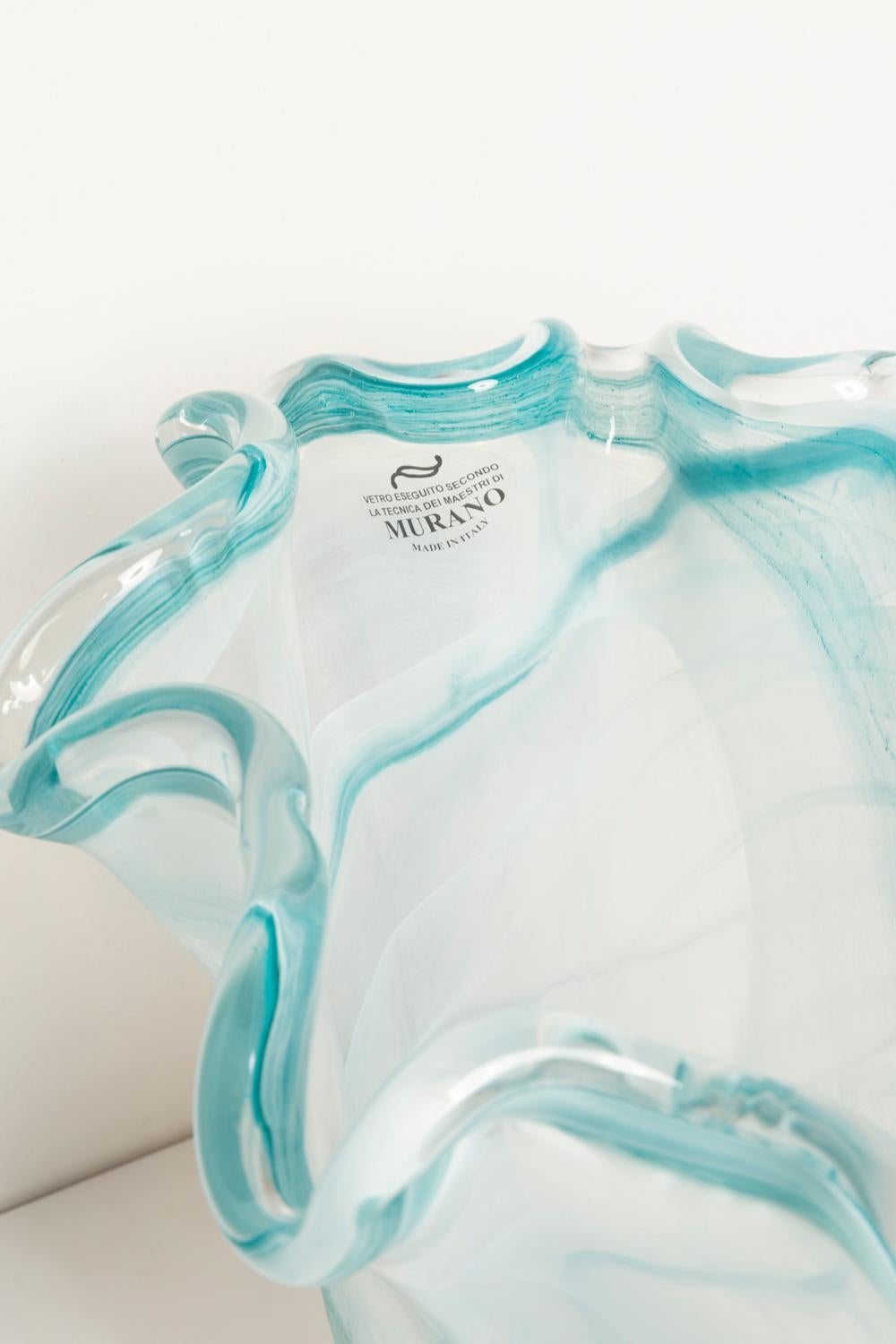 Midcentury Vintage Acqua Blue Big Murano Glass Vase, Italy, 2000s 5
