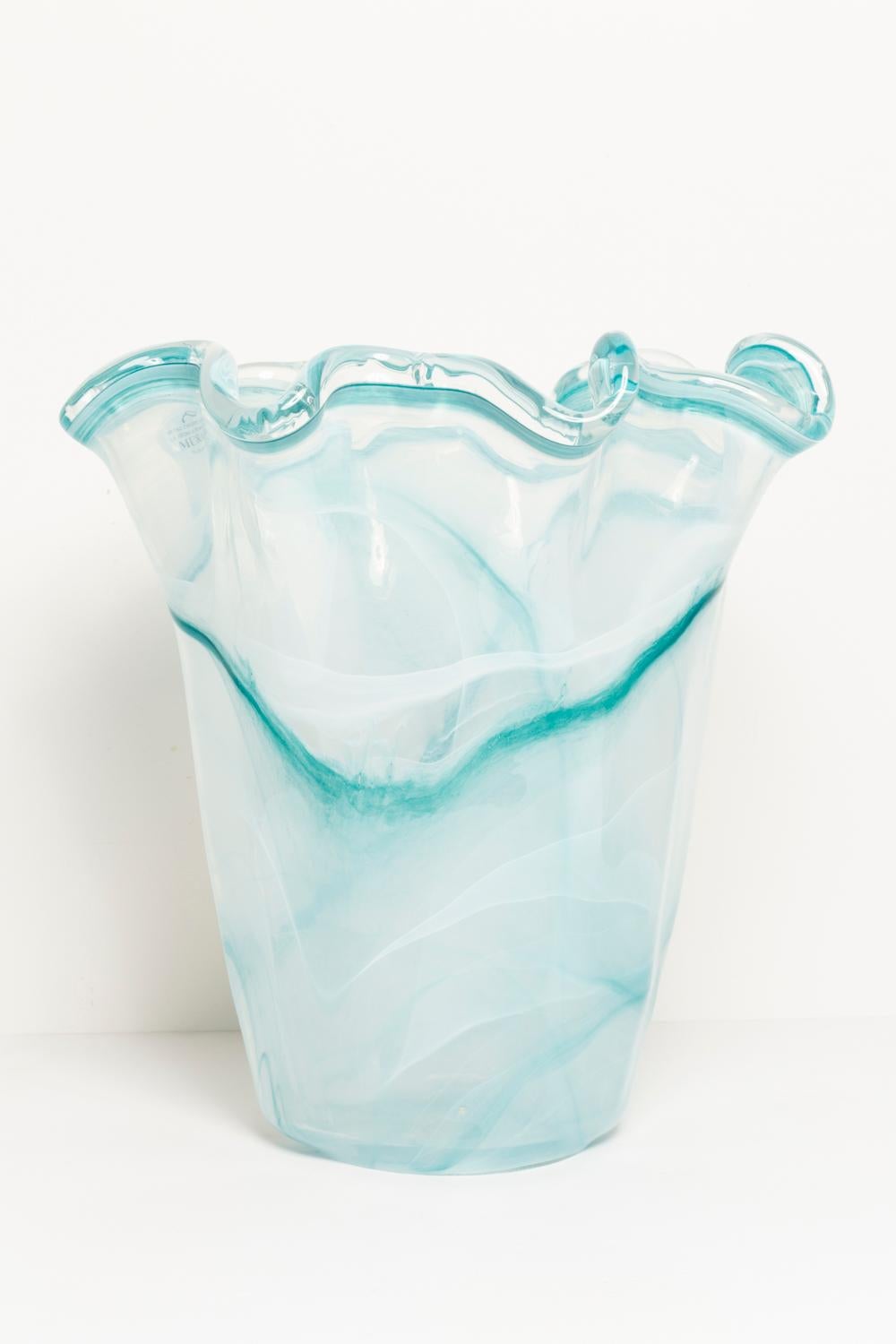 Midcentury Vintage Acqua Blue Big Murano Glass Vase, Italy, 2000s 1