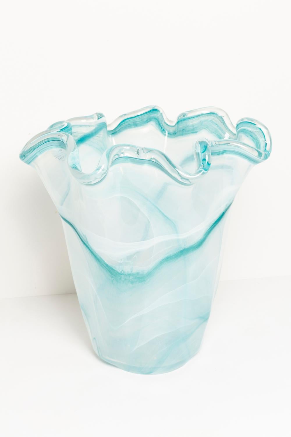 Midcentury Vintage Acqua Blue Big Murano Glass Vase, Italy, 2000s 2