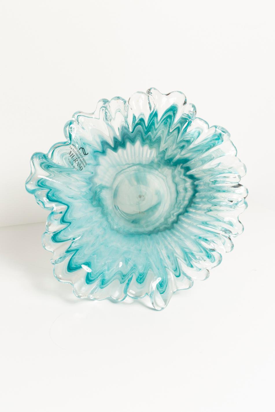 Midcentury Vintage Acqua Blue Murano Glass Vase, Italy, 2000s 4