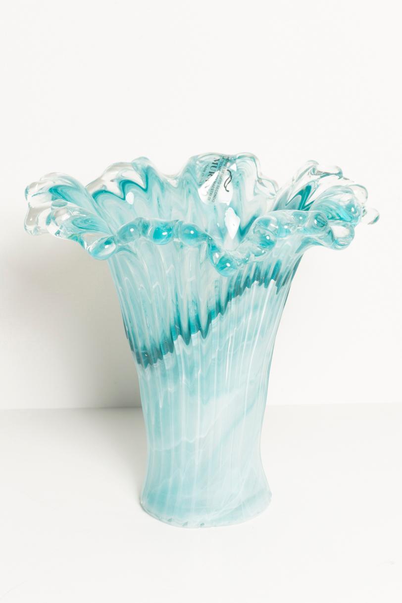 Midcentury Vintage Acqua Blue Murano Glass Vase, Italy, 2000s 1