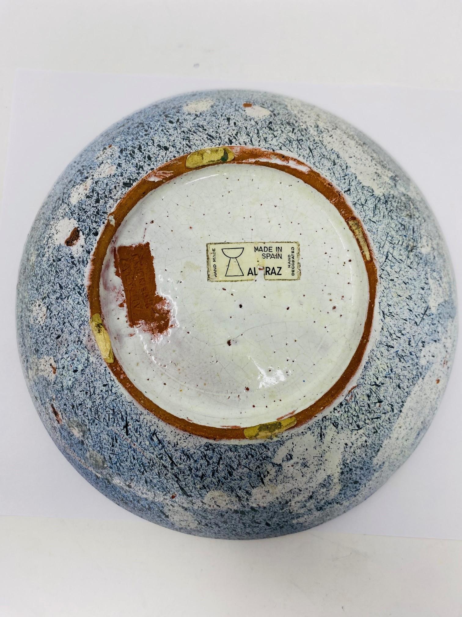 Mid-Century Modern Mid Century Vintage Alfaraz Studio Ceramic Bowl with Baboon Etch Design For Sale